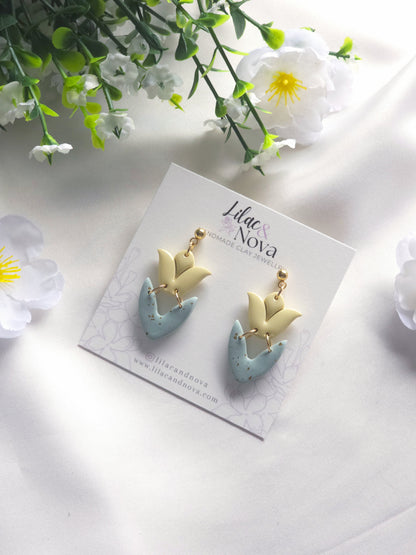 Yellow Tulip Bloom Dangle Earrings