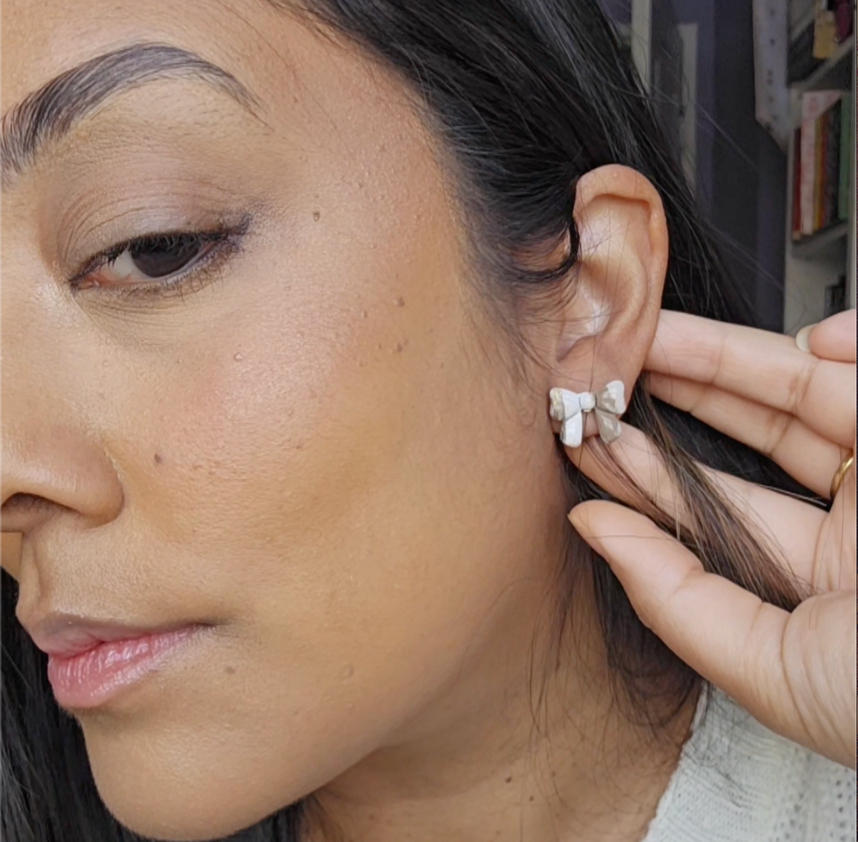 Neutral Imitation Leather Bow Studs