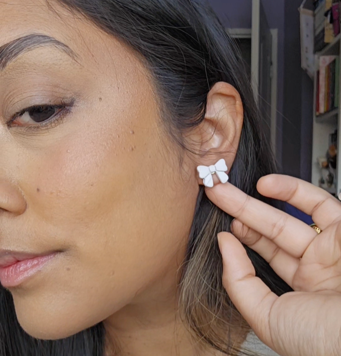 Neutral Imitation Leather Bow Studs